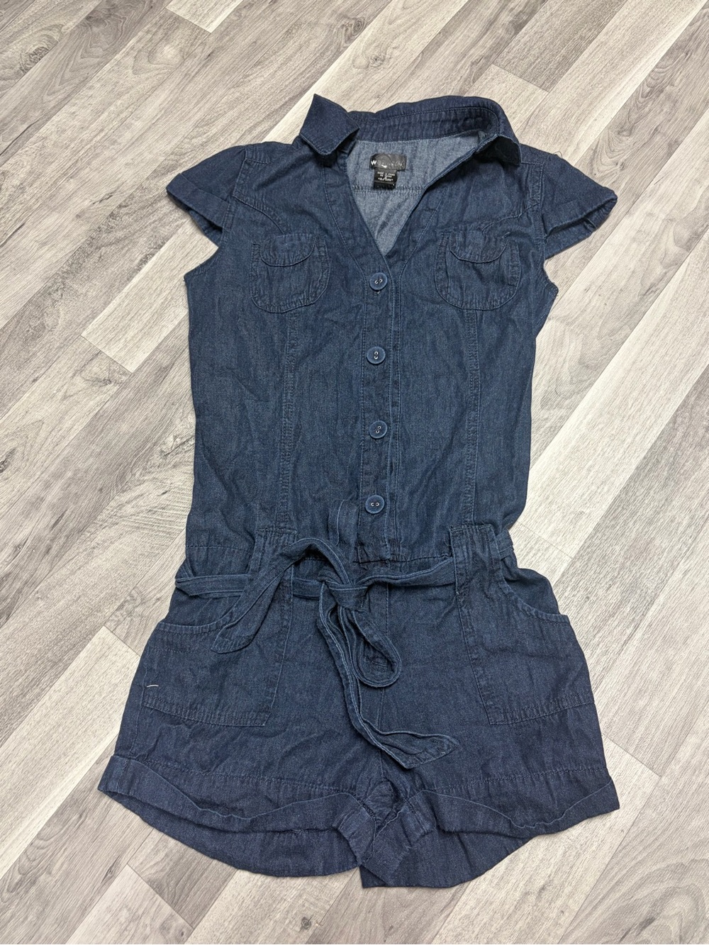 Wet seal Navy Denim women Short Sleeve One-Piece Romper